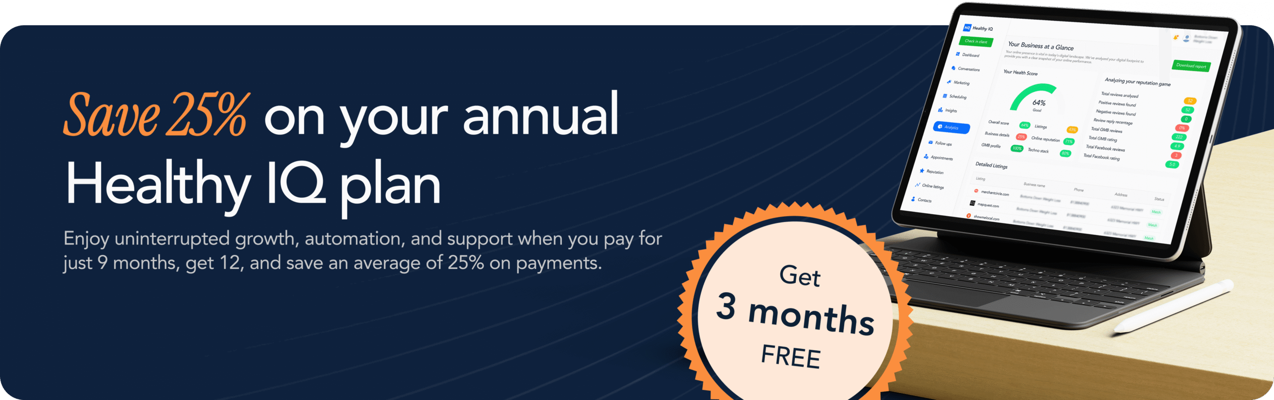 pay for just 9, get 12 months of any Healthy IQ plan